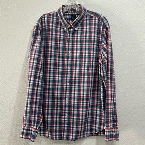 J.Crew Flex Washed Plaid Long Sleeve Shirt Size XL Slim Fit, Red, White, Blue